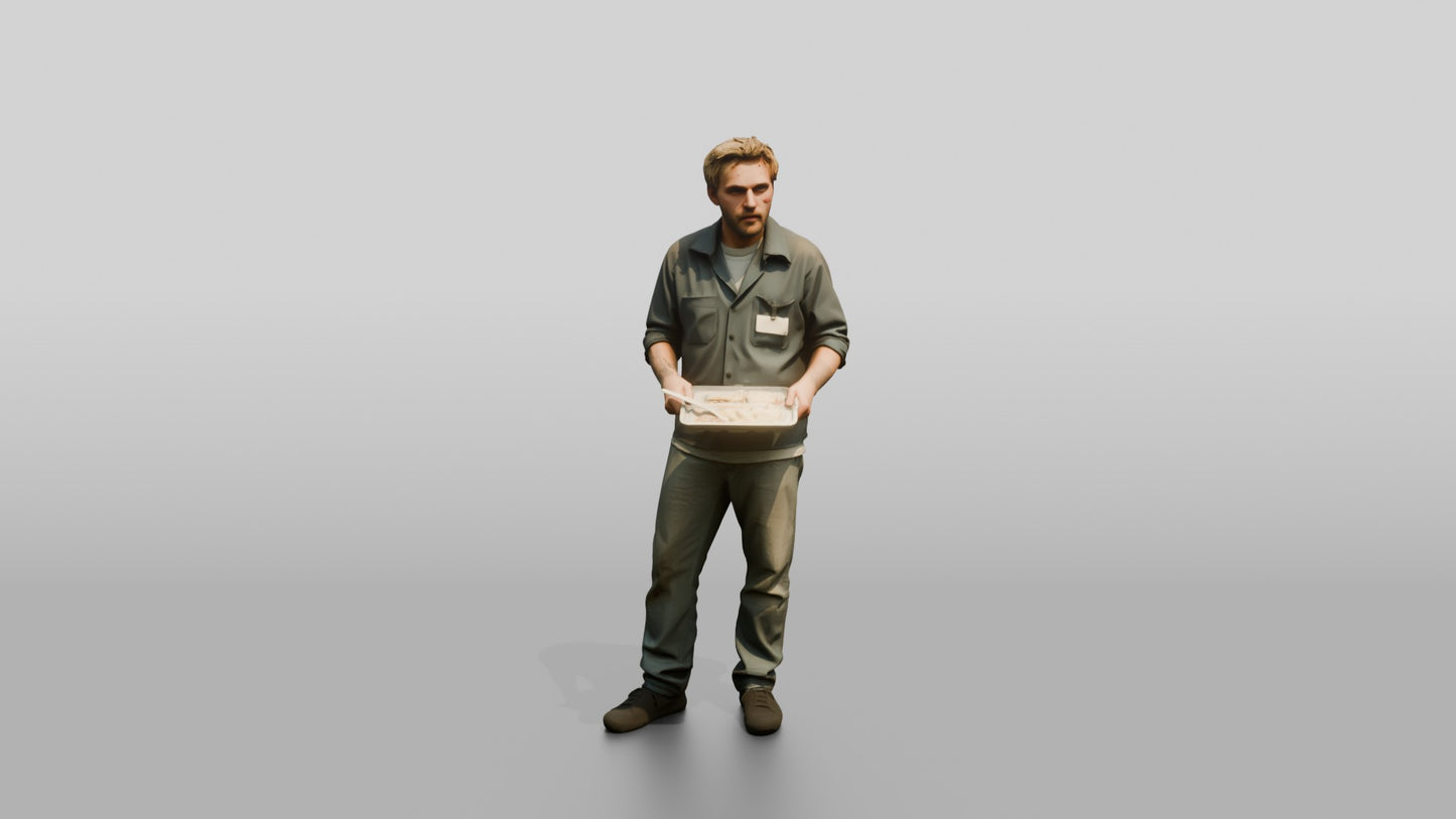 Slim Caucasian Male Prisoner Holding a Plastic Food Tray