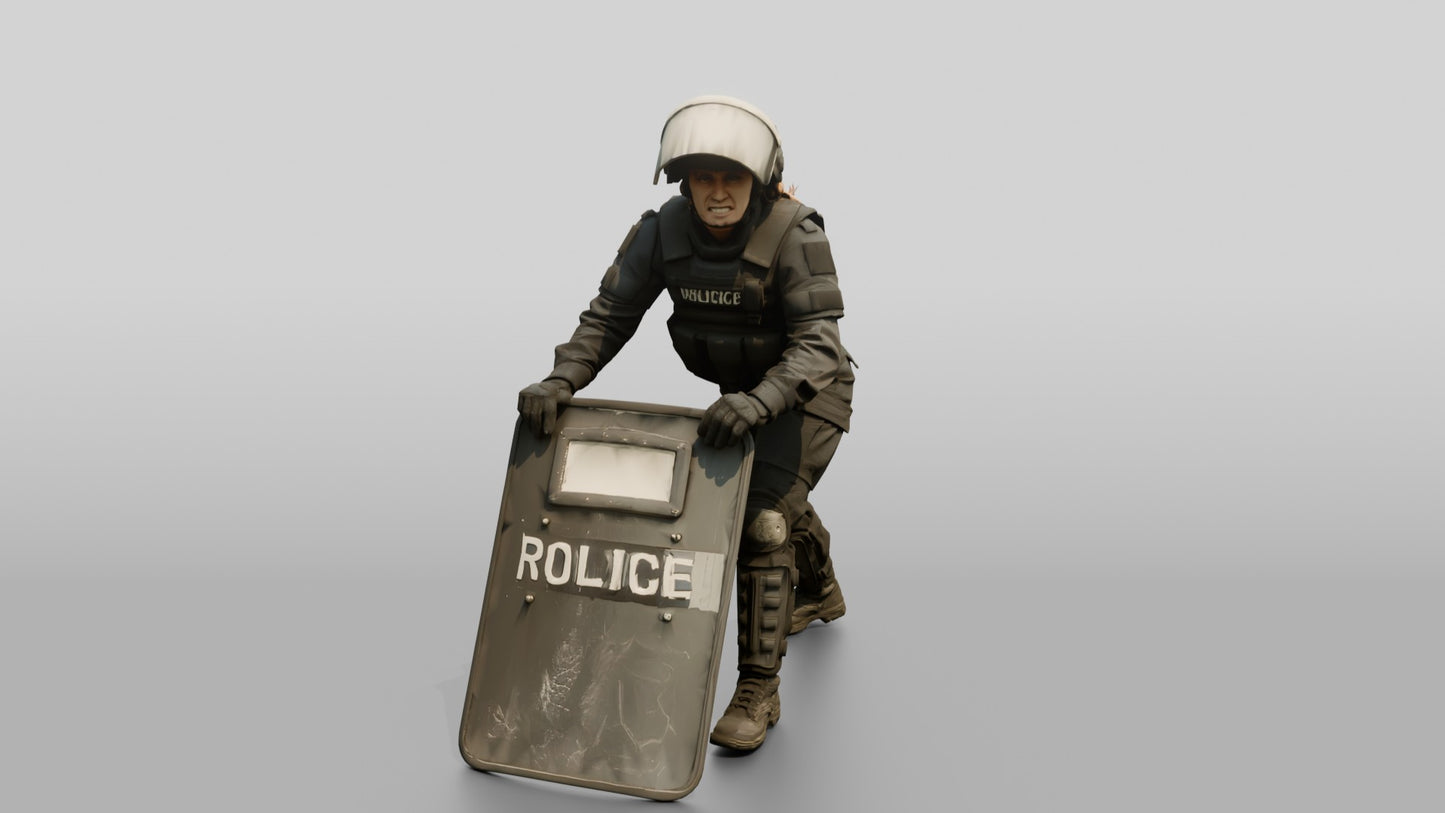 Riot Police Officers Pushing Shield Line