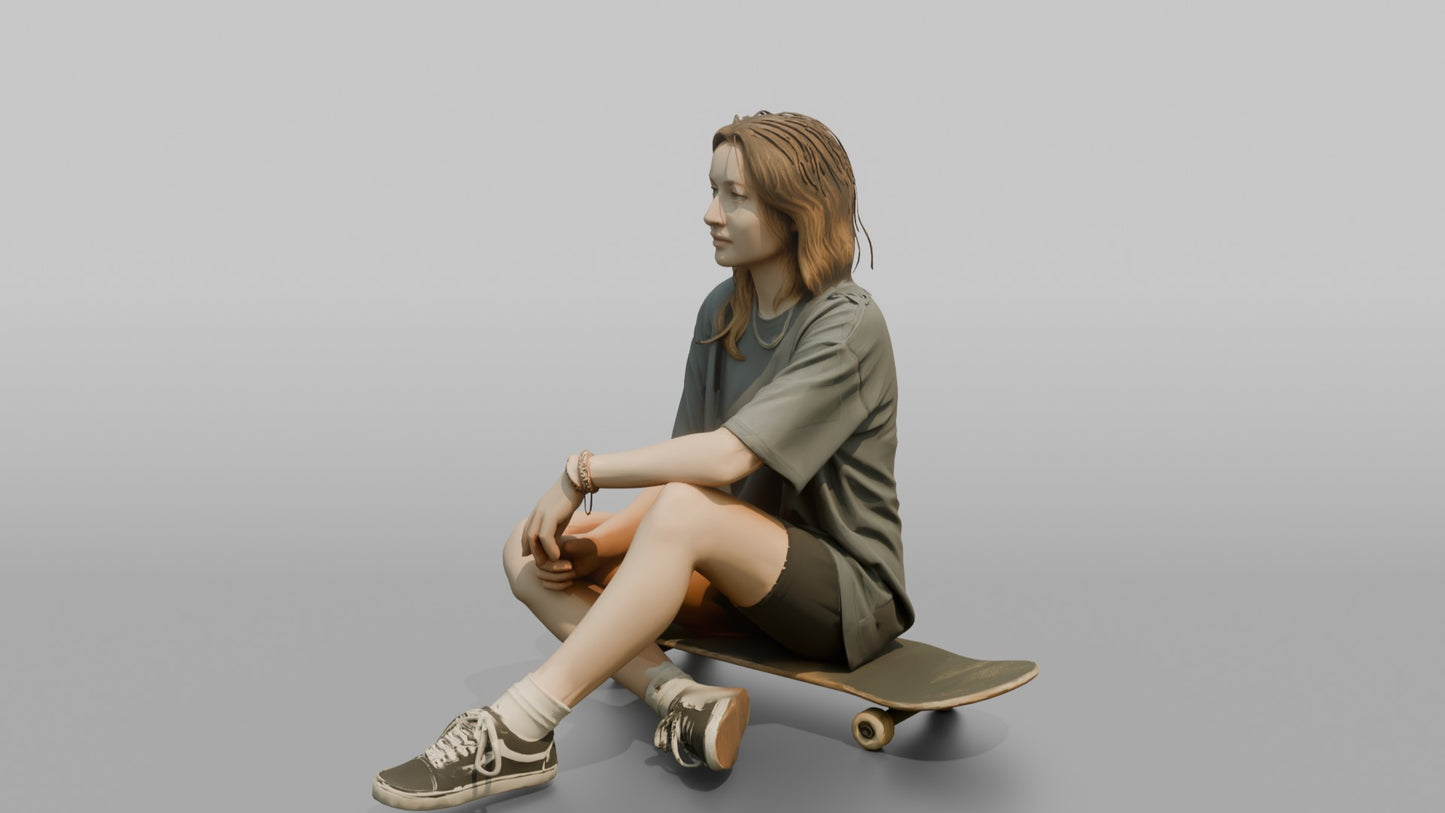 Scandinavian Teenage Girl Sitting on a Skateboard