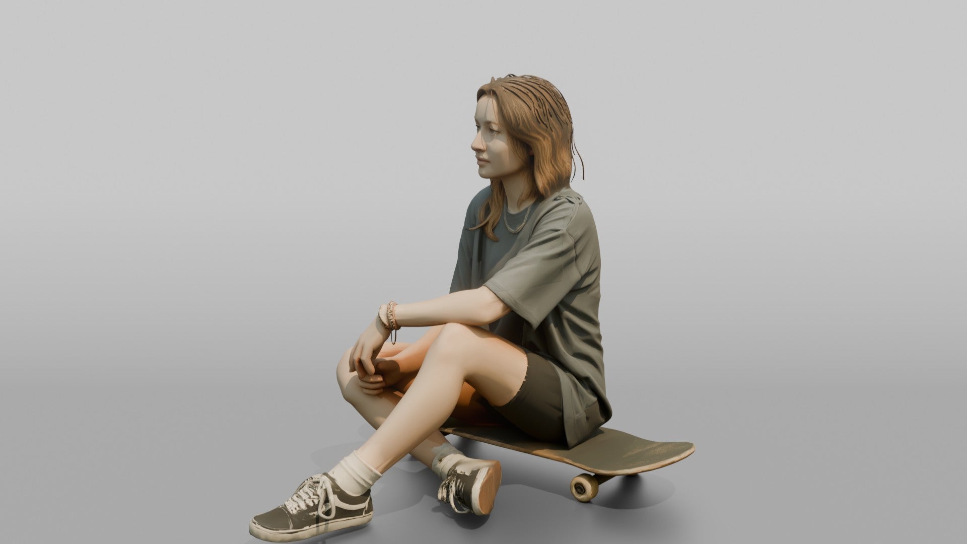 Scandinavian Teenage Girl Sitting on a Skateboard