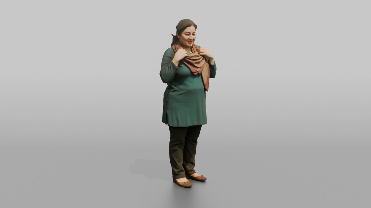 Mother Adjusting A Scarf Around Her Neck - 3D character model