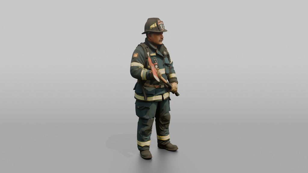 Firefighter Man Gripping a Pick-head Axe with Two Hands