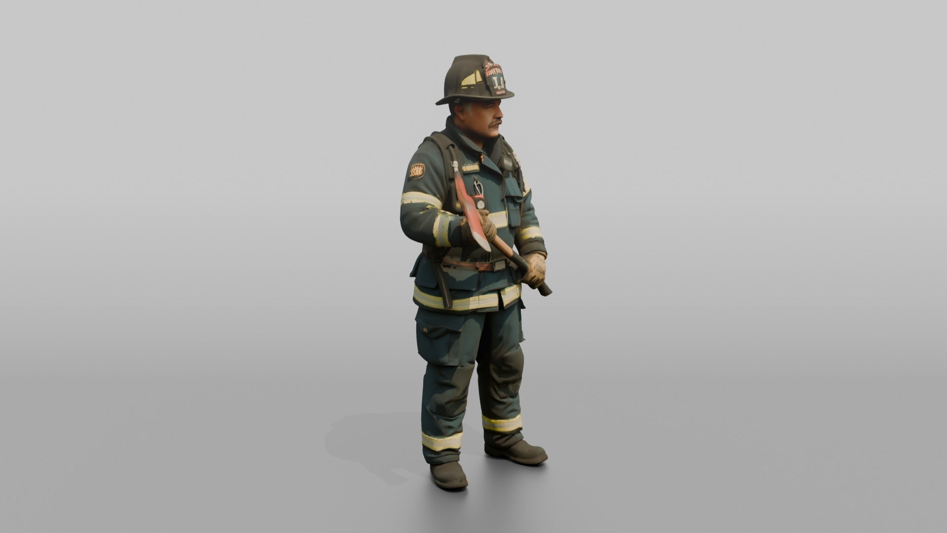 Firefighter Man Gripping a Pick-head Axe with Two Hands