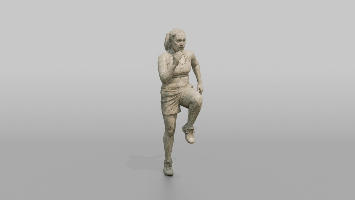 Cardio Athlete Woman Doing High Knees In Place - wireframe topology preview