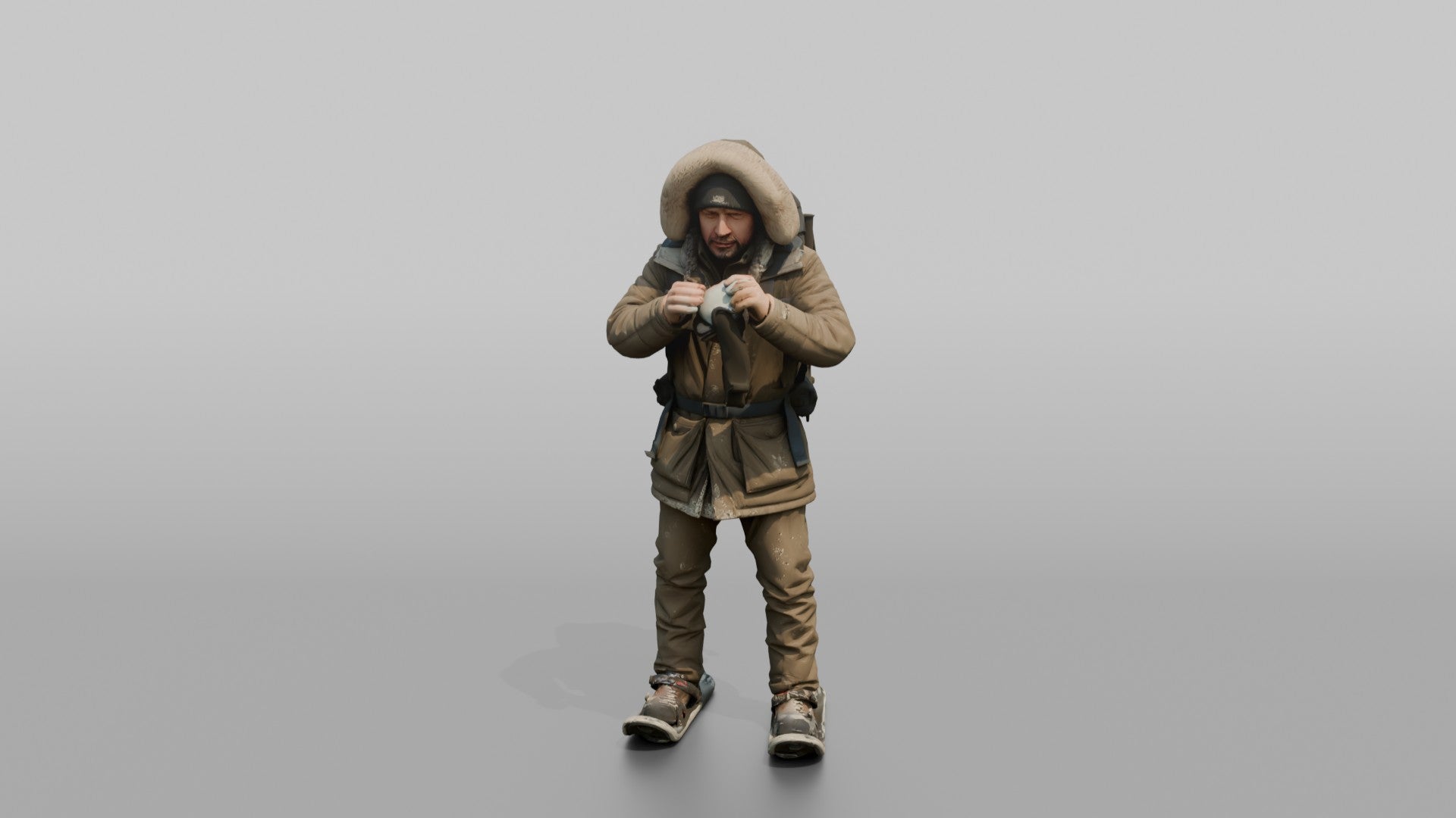 Hiker Clearing Frost off His Goggles