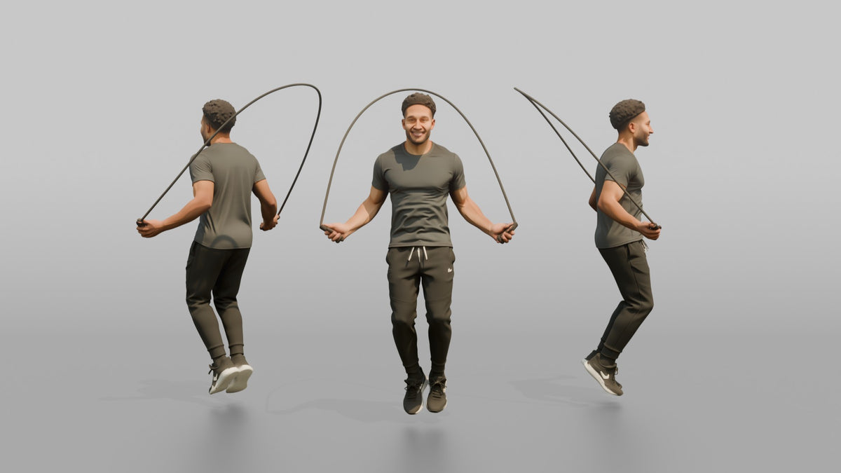 Cardio Athlete Man Mid-jump With A Jump Rope - 3D character model, view 1