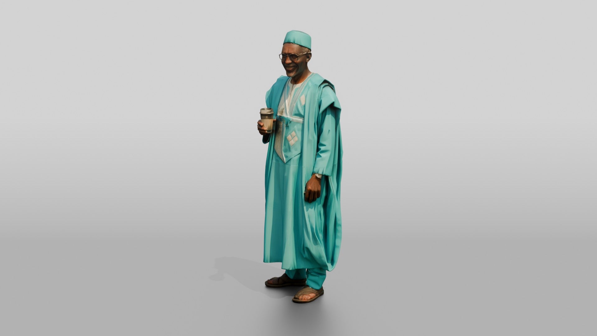 Elderly African Man in a Turquoise Grand Boubou