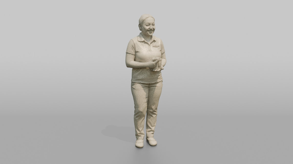 Spa Receptionist Woman Holding A Scented Candle - wireframe topology preview