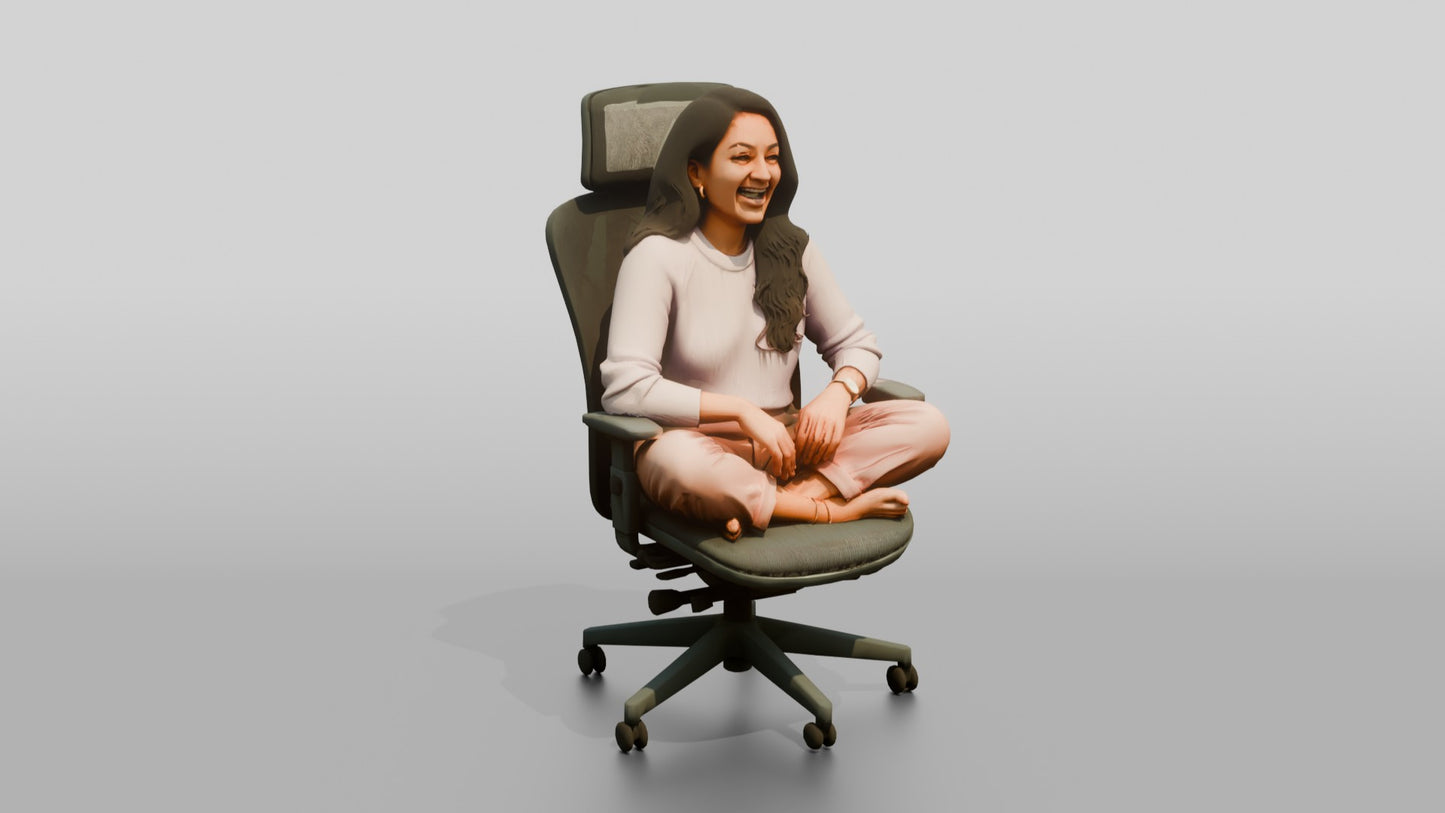 Woman Sitting Cross-Legged in an Office Chair