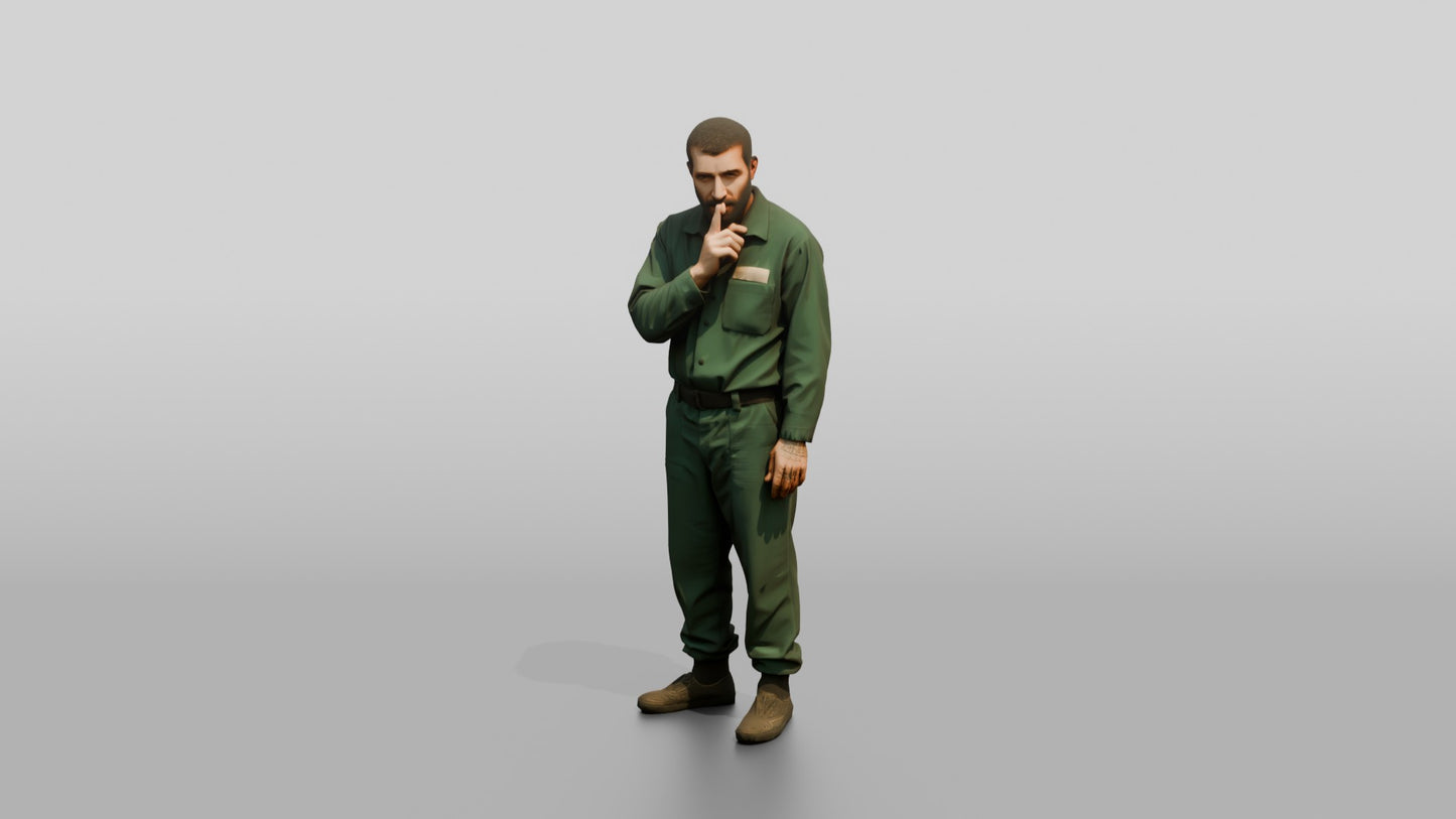 Middle Eastern Male Prisoner in a Dark Green Uniform