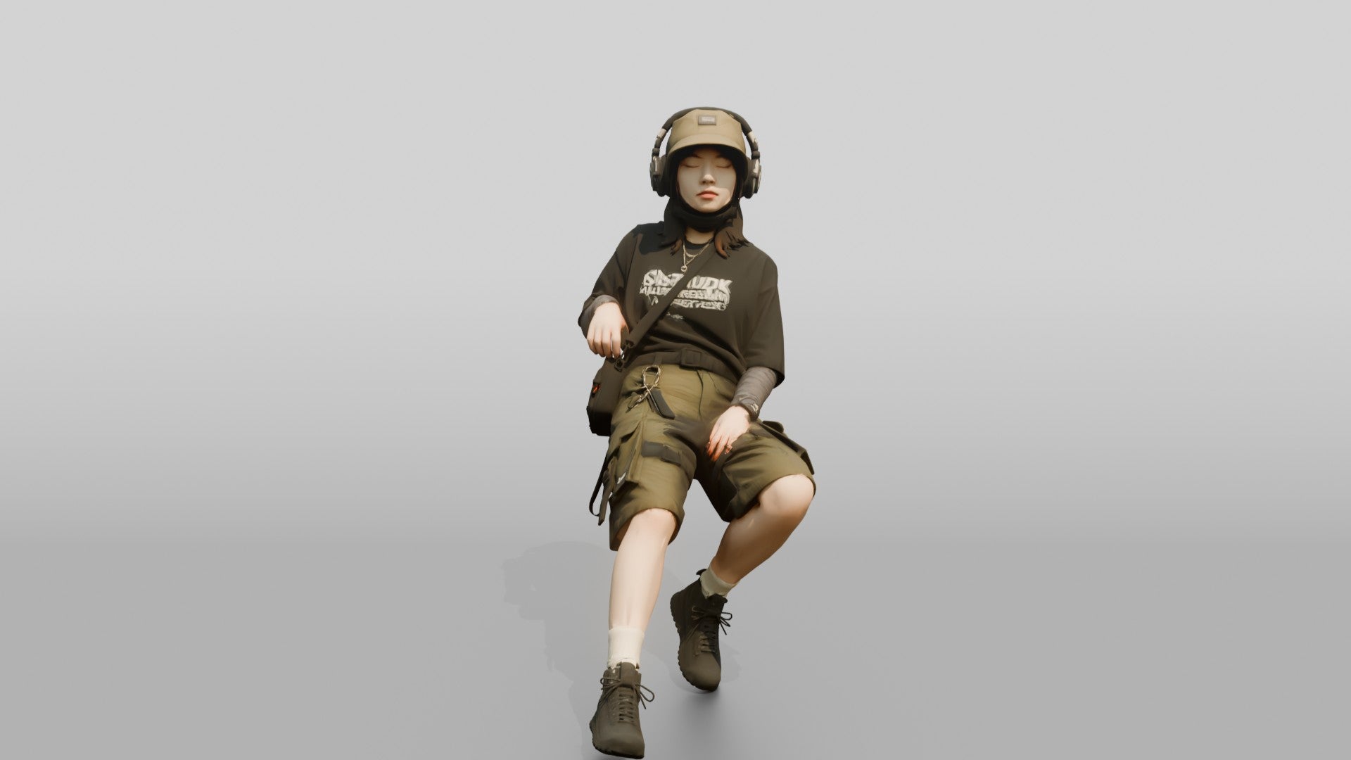 Streetwear Woman Lounging with Headphones