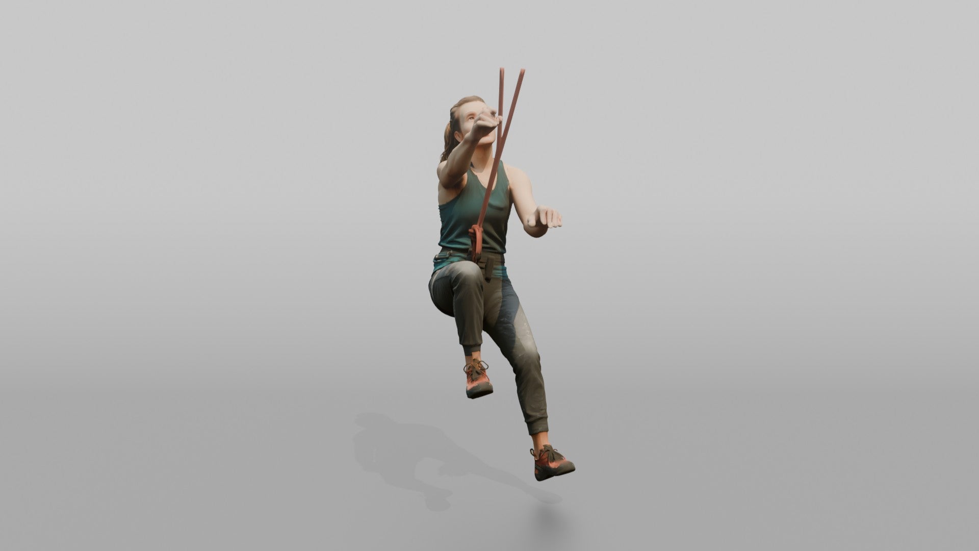 Rock Climber Reaching Upward Mid-Climb