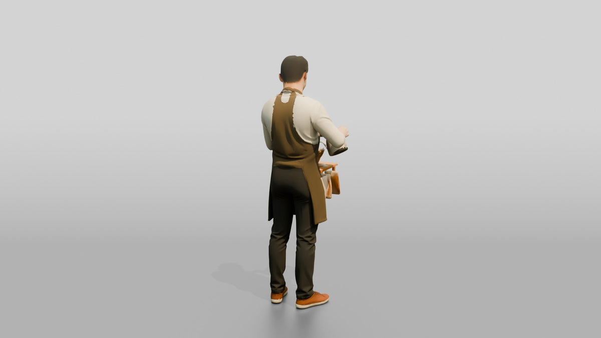 East Asian Barista Pouring Over Coffee - 3D character model, view 3
