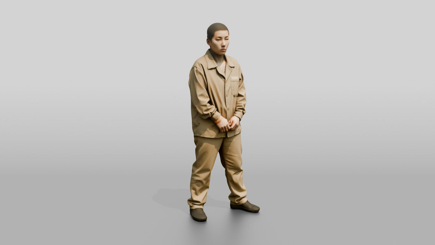 East Asian Female Prisoner in a Khaki Uniform