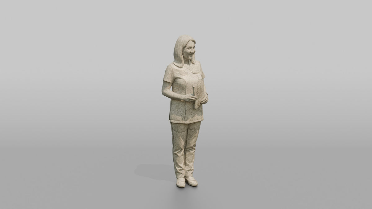 Spa Receptionist Man Holding A Folded Spa Menu - wireframe topology preview