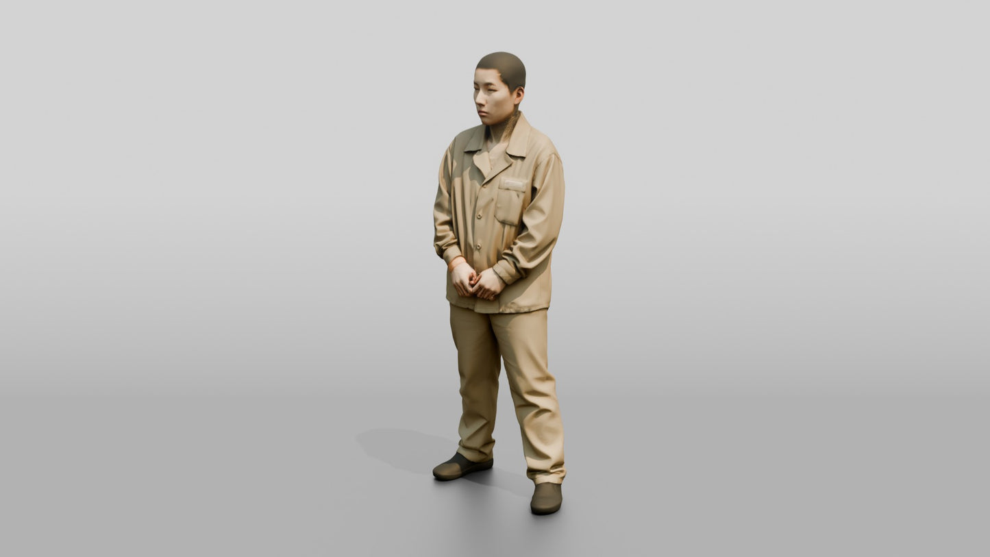 East Asian Female Prisoner in a Khaki Uniform