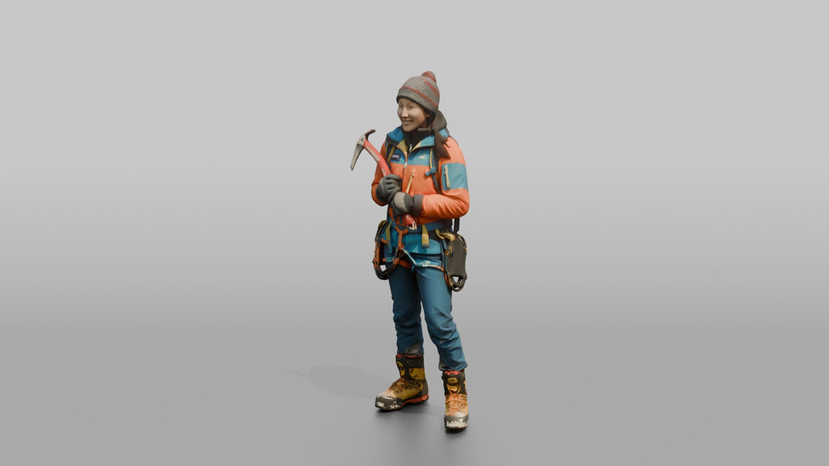 Alpine Climber Holding an Ice Axe - 3D character model, view 4
