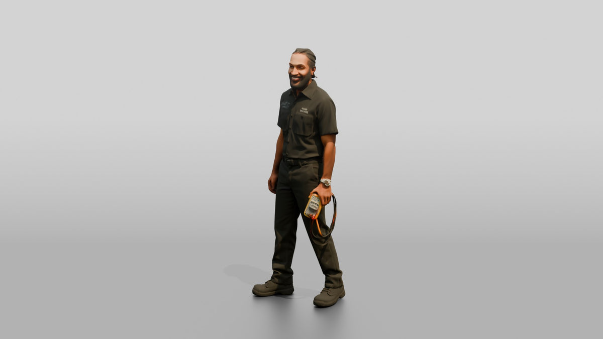 Mechanic Holding a Diagnostic Multimeter - 3D character model, view 4