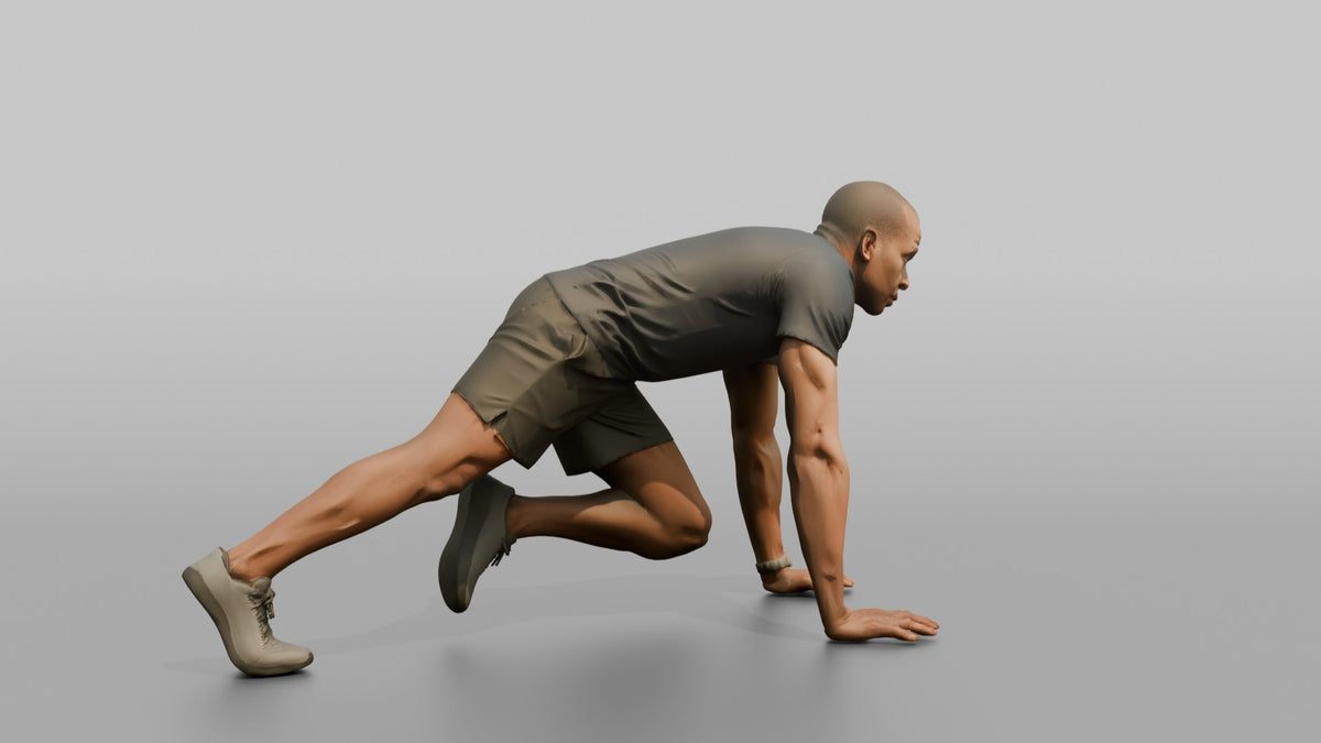 Bodyweight Athlete Man In A Mountain-climber Position - 3D character model, view 2