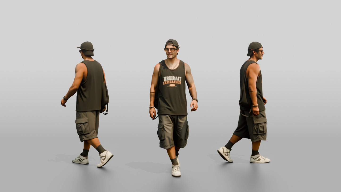 Multicultural Man Walking Casually on the Boardwalk