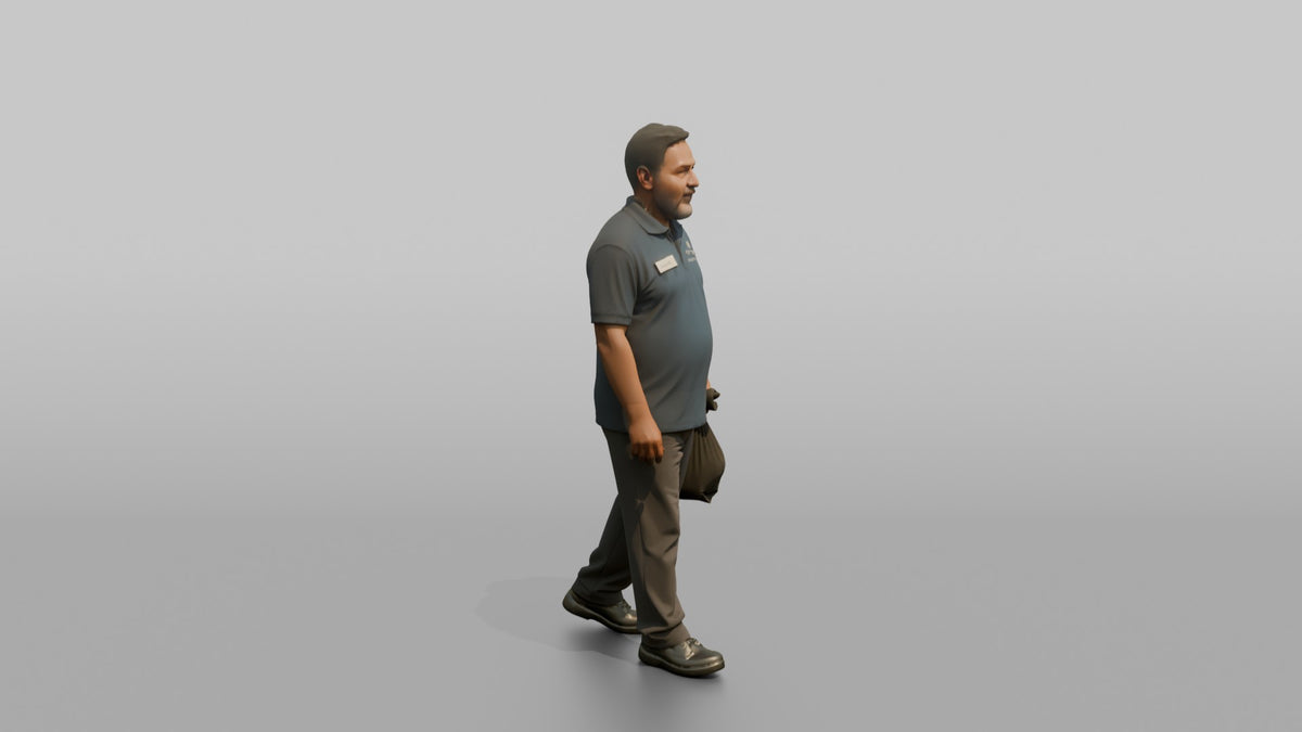 Housekeeping Staff Woman Carrying A Small Trash Bag - 3D character model, view 2
