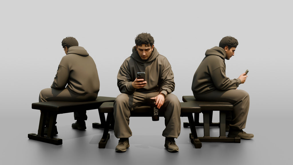 Man Sitting with Protein Shaker