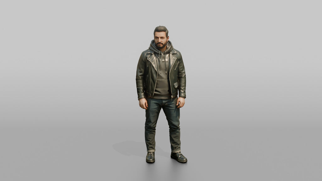 Man in Moto Jacket and Hoodie Standing
