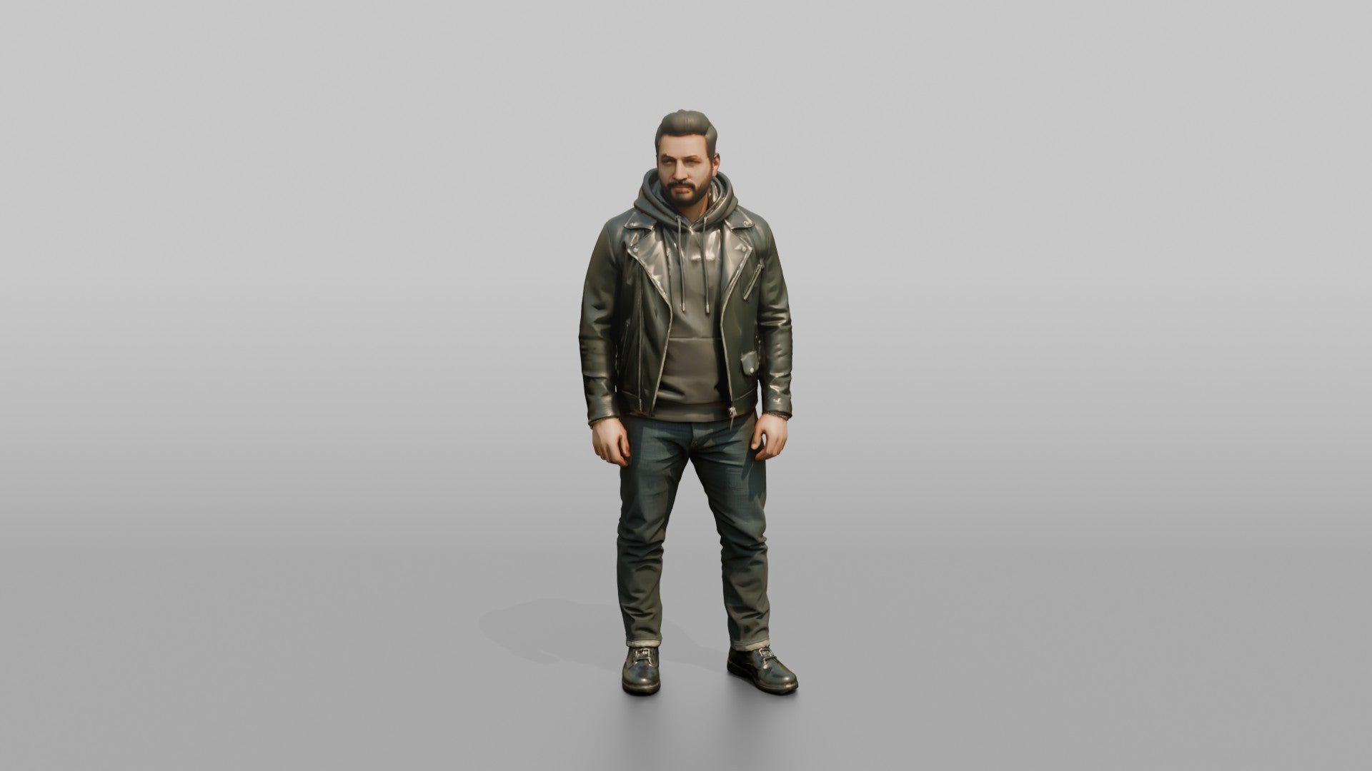 Man in Moto Jacket and Hoodie Standing