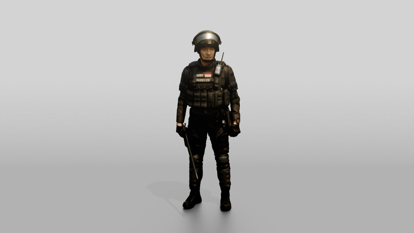 Riot Police Officer Standing in Gear