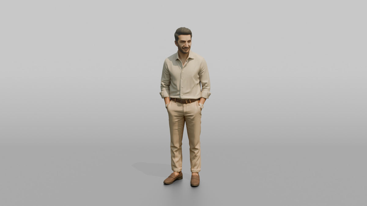 Middle Eastern Man in Linen Shirt and Chinos - 3D character model, view 5