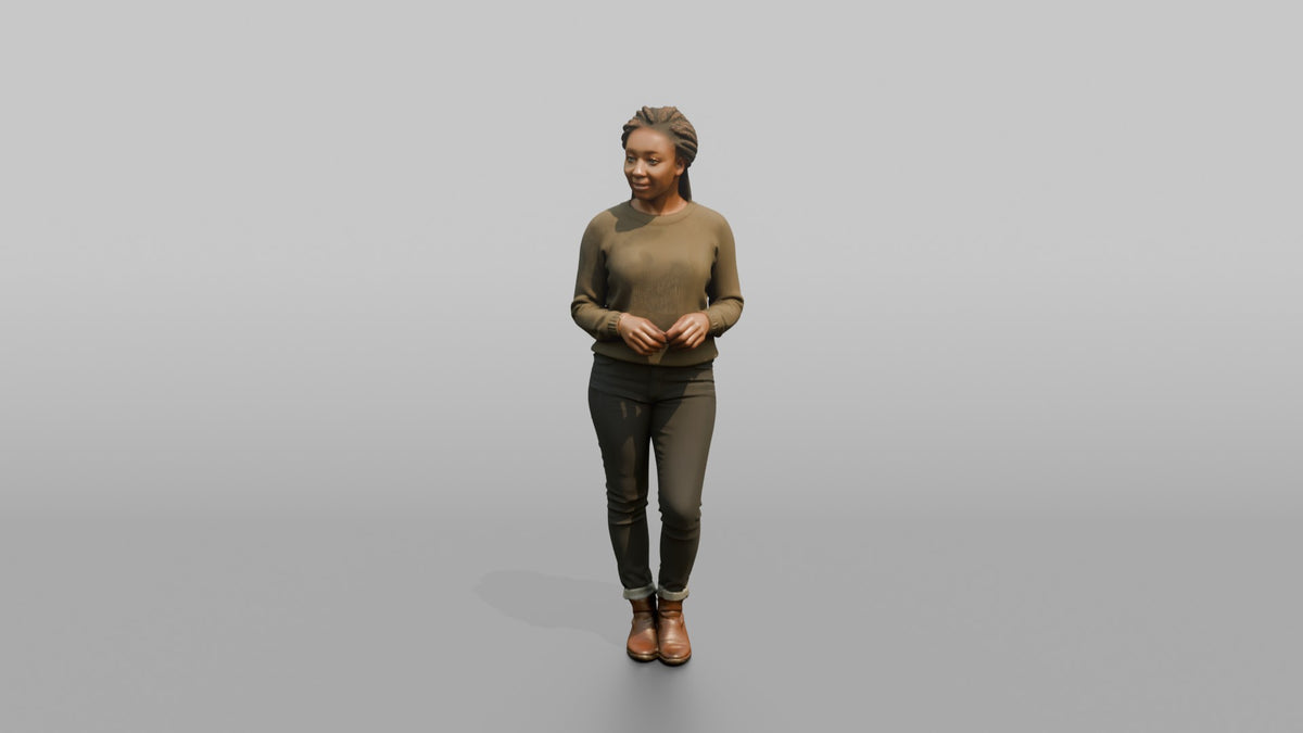 East Asian Flight Attendant Walking with a Suitcase - 3D character model, view 4