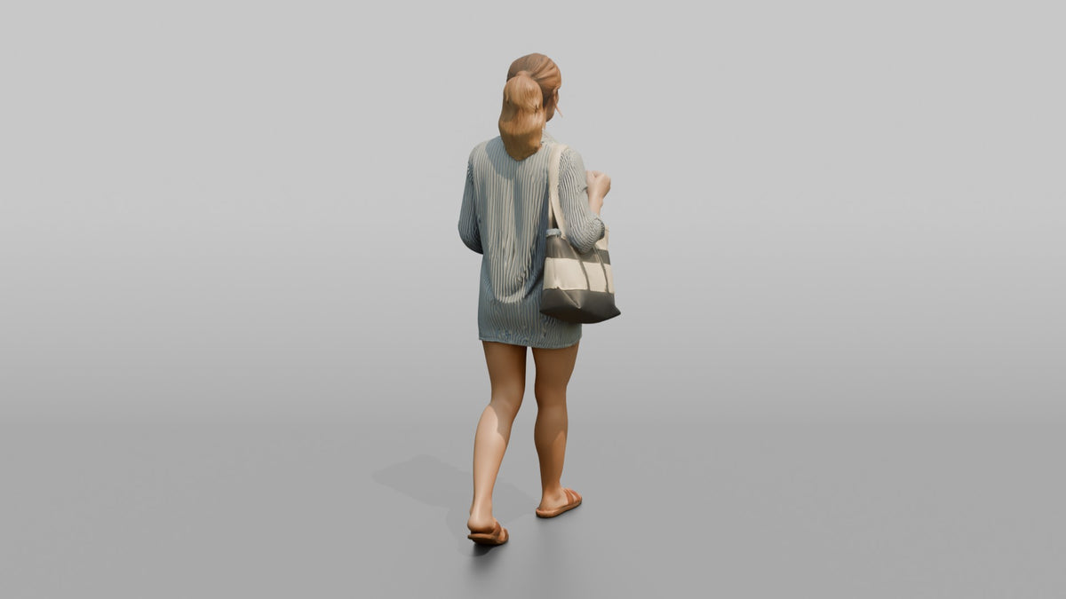 Mother Carrying A Beach Bag And A Folded Towel - 3D character model, view 3