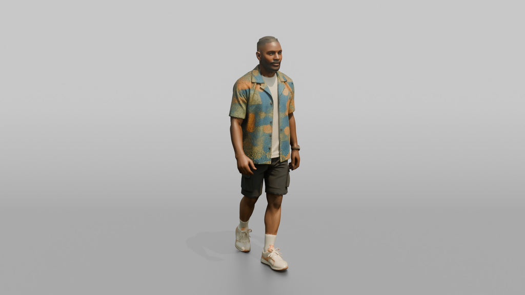 African Man in Ankara Print Shirt and Cargo Shorts