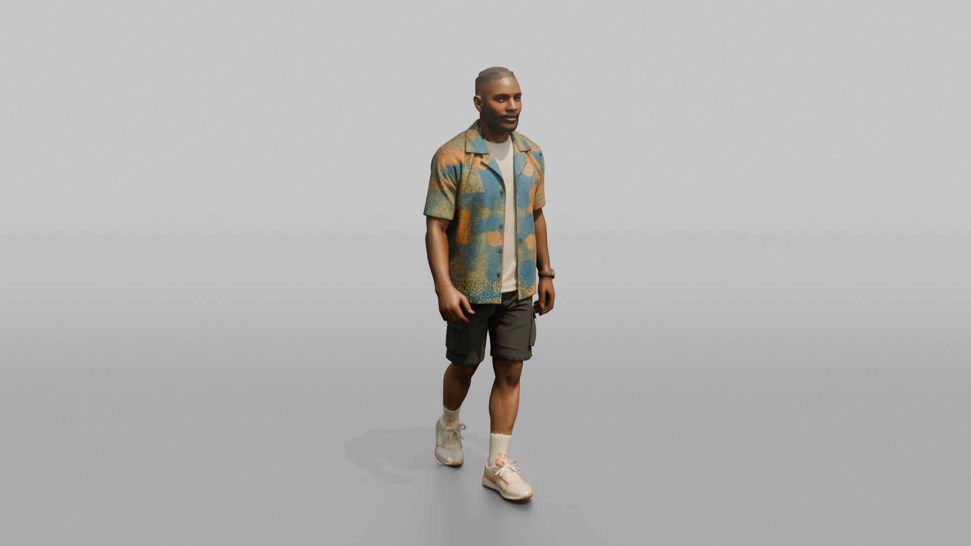African Man in Ankara Print Shirt and Cargo Shorts