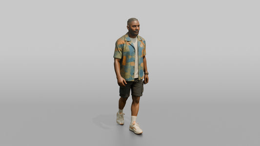 African Man in Ankara Print Shirt and Cargo Shorts - 3D character model, view 1