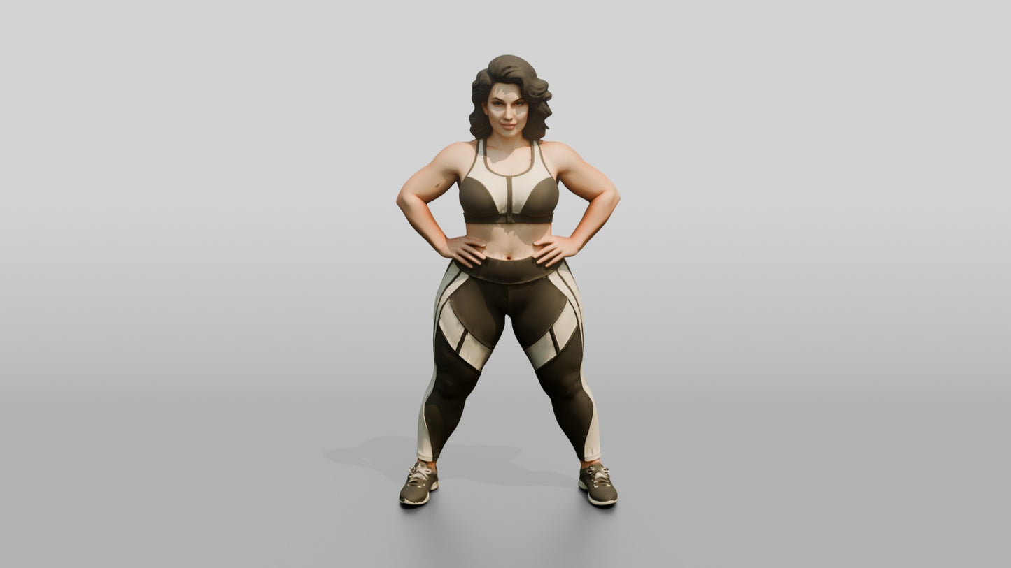 Curvy Woman in Taupe Activewear with Hands on Hips