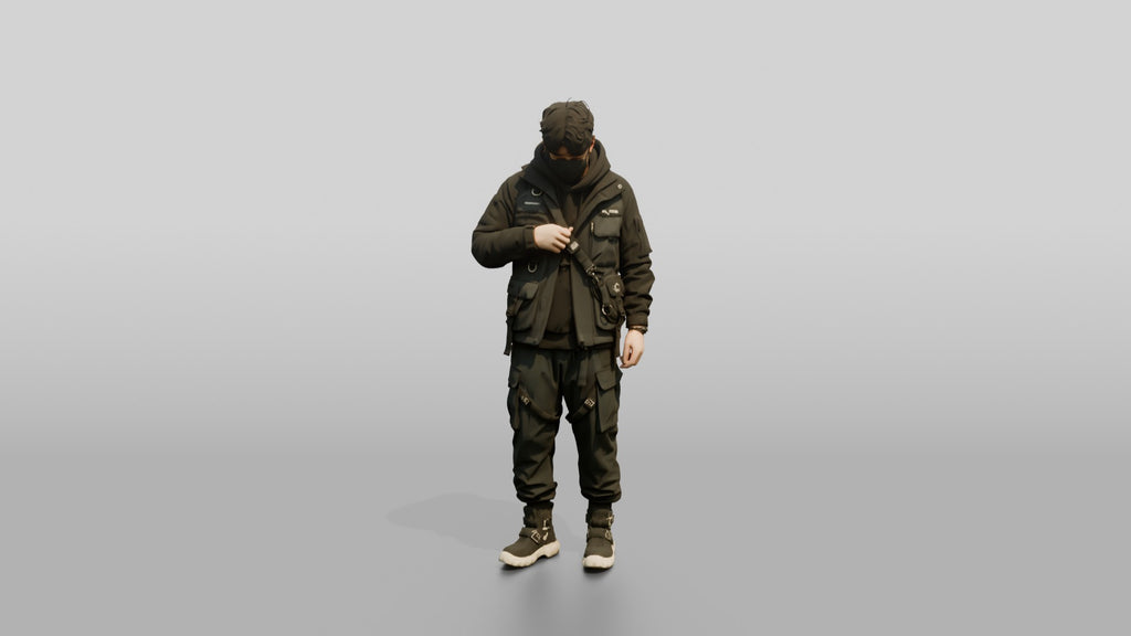 Techwear Man Zipping Up His Jacket