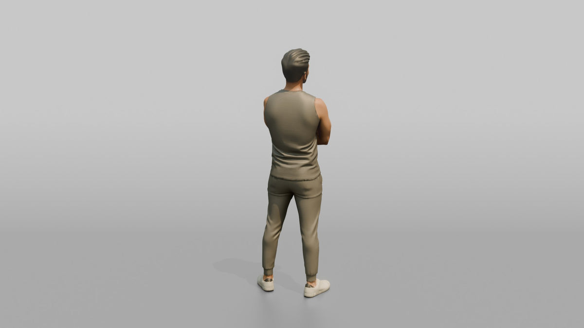 Fitness Influencer Man Standing Tall, Chin Up, Confident Expression - 3D character model, view 3