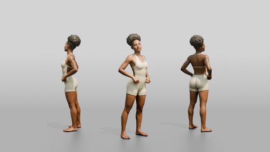 Black Woman in Cream Unitard with Hand on Hip - 3D character model