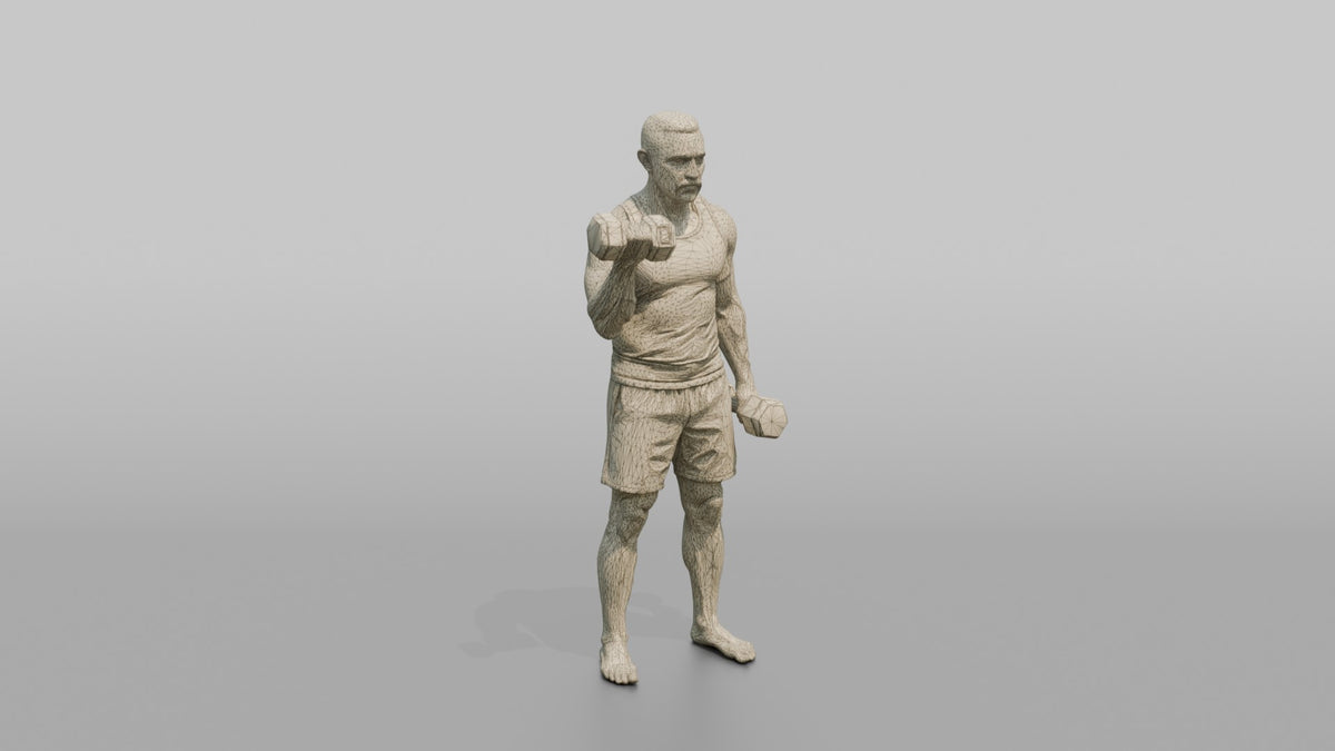 Weightlifter Man Performing A Dumbbell Bicep Curl - wireframe topology preview