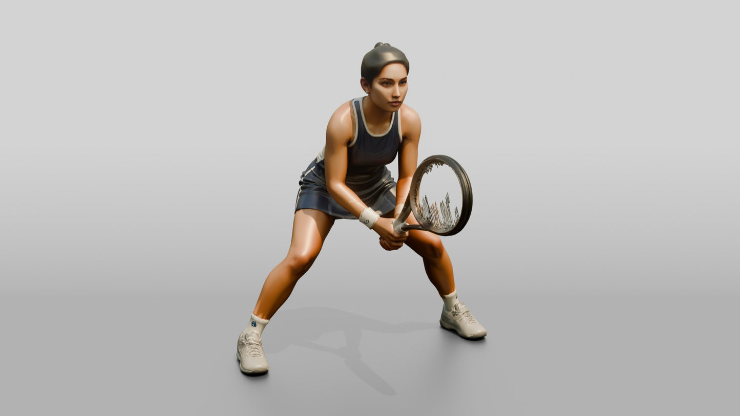 Female Tennis Player in a Low Baseline Ready Stance