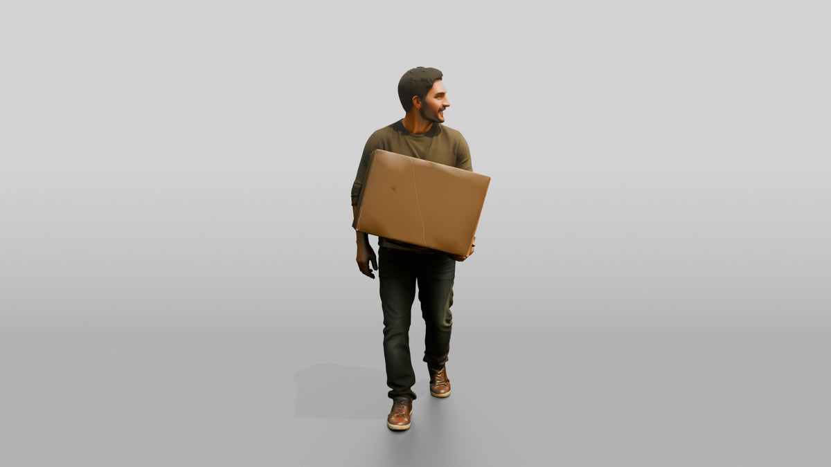 Man Carrying Cardboard Box - 3D character model, view 2