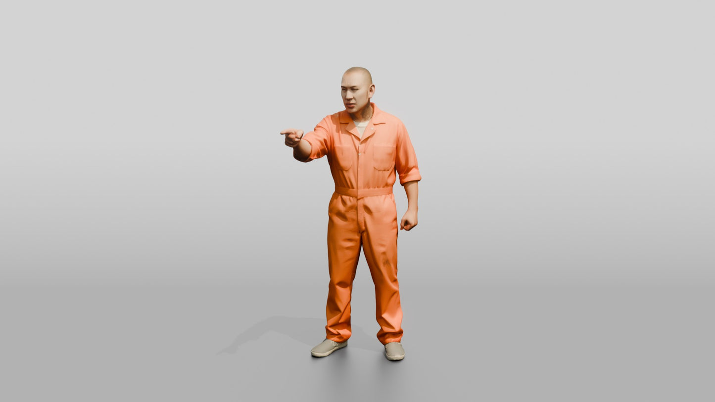 East Asian Male Prisoner in an Orange Jumpsuit