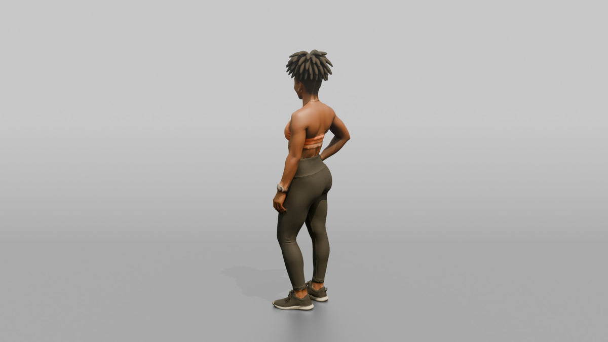 Physique Model Woman Flexing A Side Pose, One Hand On Hip - 3D character model, view 3