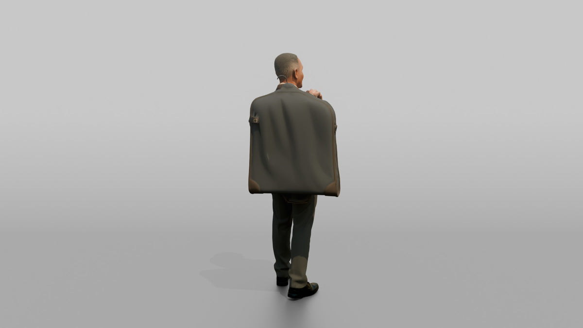 Bellhop Man Carrying A Garment Bag Over One Shoulder - 3D character model, view 3