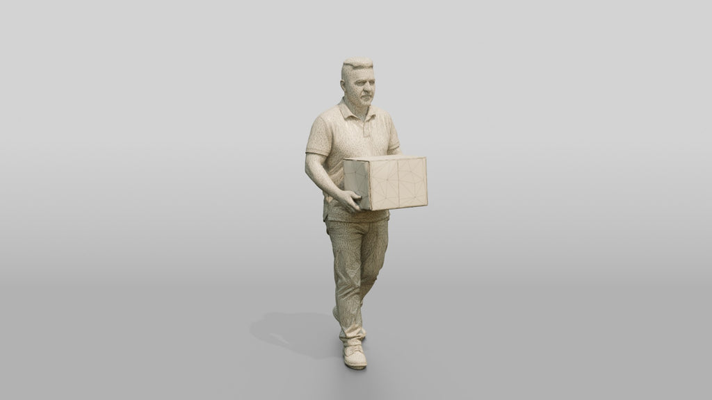 Stocky Middle-Aged Syrian Man Carrying a Cardboard Box