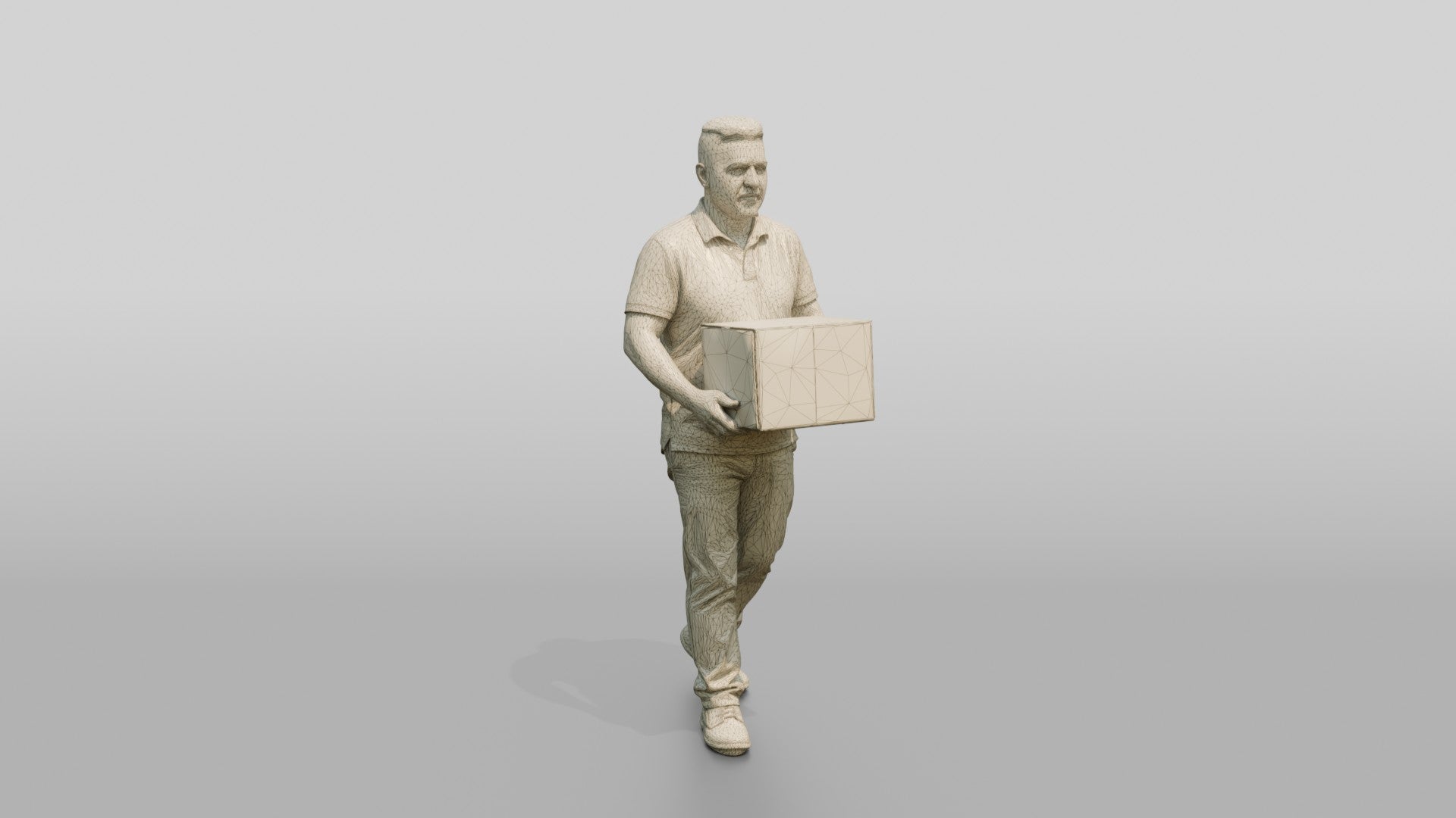Stocky Middle-Aged Syrian Man Carrying a Cardboard Box