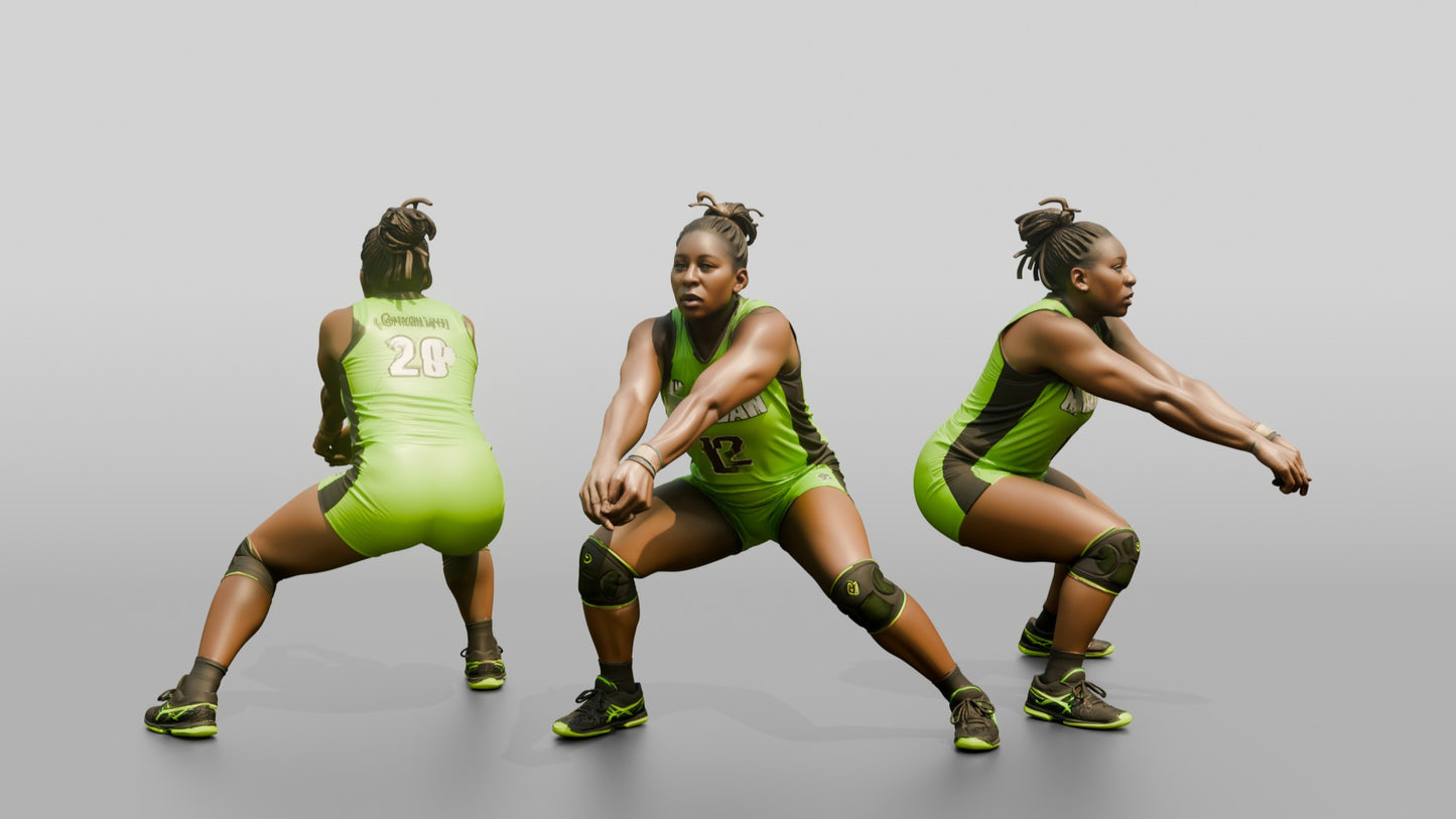 Black Female Volleyball Player in Neon Green Uniform