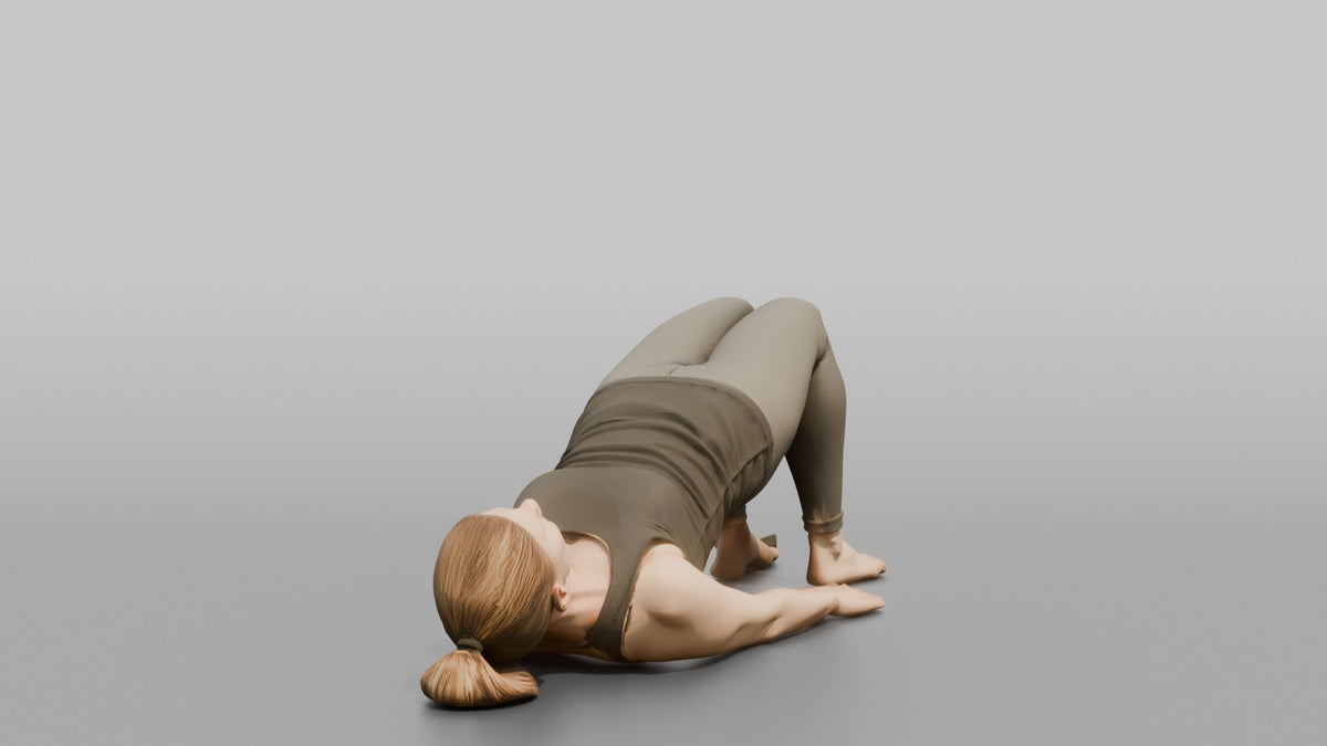 Bodyweight Athlete Woman At The Top Of A Glute Bridge - 3D character model, view 2