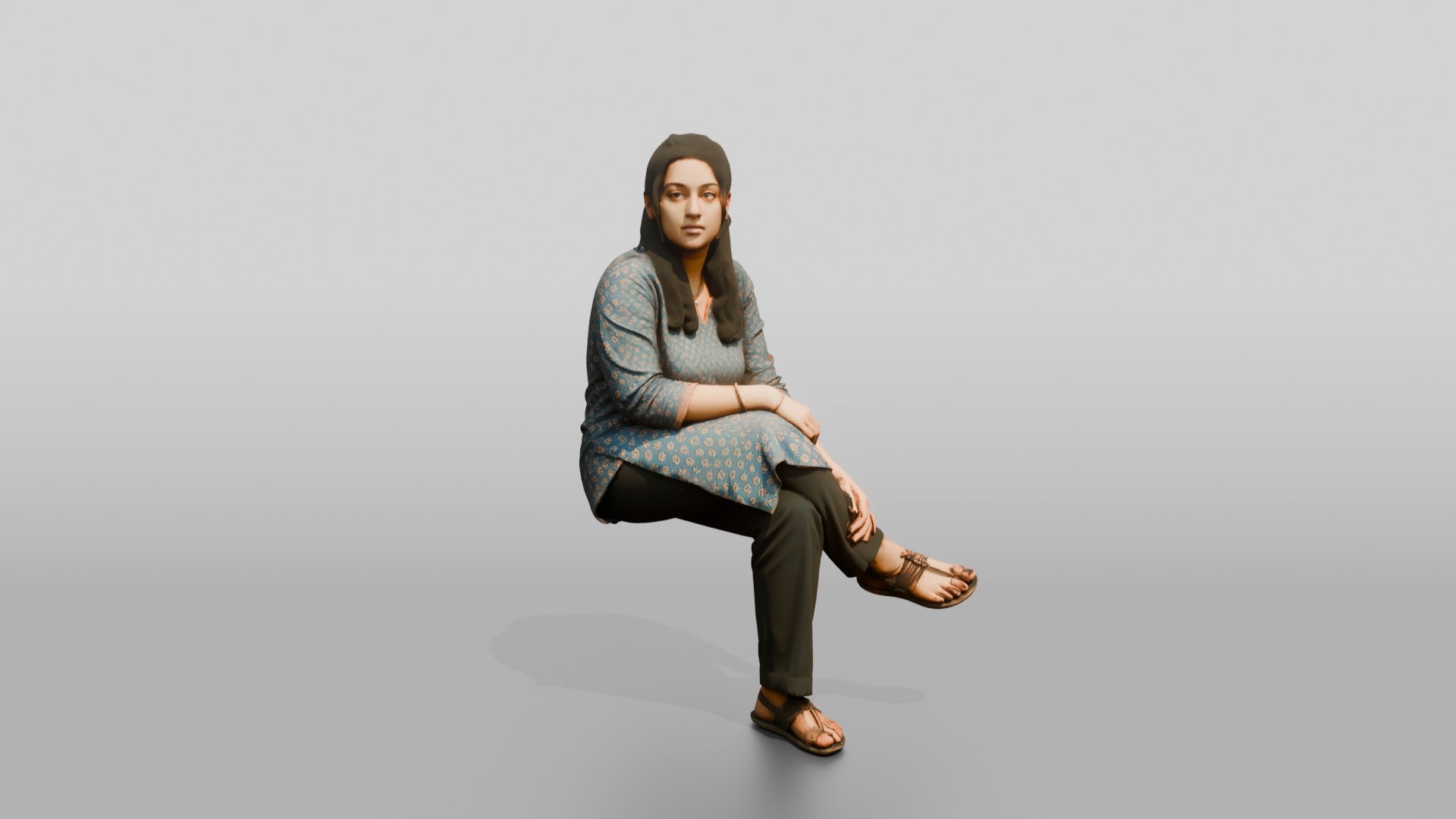 Homeless Woman Sitting with a Distant, Unfocused Gaze